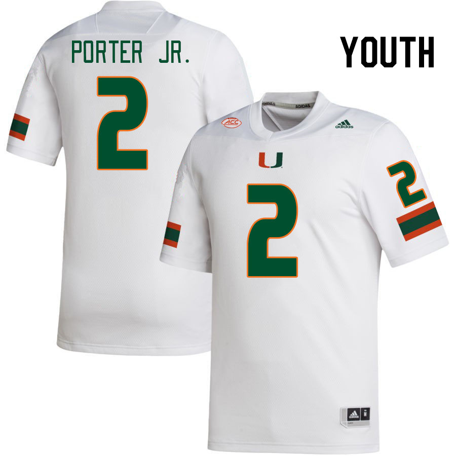 Youth #2 Daryl Porter Jr. Miami Hurricanes College Football Jerseys Stitched-White - Click Image to Close